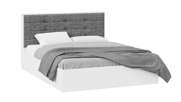 Кровать двуспальная с подъемным механизмом Тесса (Белый Жемчуг/Рогожка серая) в Тамбове - изображение