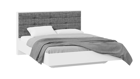 Кровать 2-спальная Тесса (Белый Жемчуг/Рогожка серая) в Тамбове - изображение