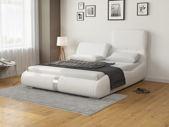 Кровать 2-спальная Лукка 160х200, Экокожа (Белый) в Тамбове - изображение