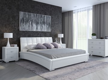 Кровать 2-х спальная Corso-1L 200x200, Экокожа (Белый) в Тамбове