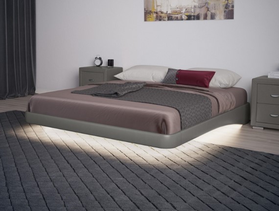 Кровать парящая 160х200, Экокожа (Серый) в Тамбове - изображение