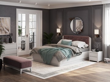 Кровать с подъемным механизмом Wood Home 1 160х200, Белая эмаль (сосна) с брашированием/Бентлей Нежно-лиловый в Тамбове