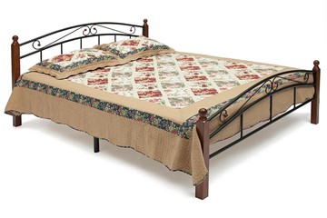 Кровать с основанием AT-8077 дерево гевея/металл, 160*200 см (middle bed), красный дуб/черный в Тамбове