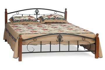 Кровать с основанием РУМБА (AT-203)/ RUMBA дерево гевея/металл, 160*200 см (Queen bed), красный дуб/черный в Тамбове