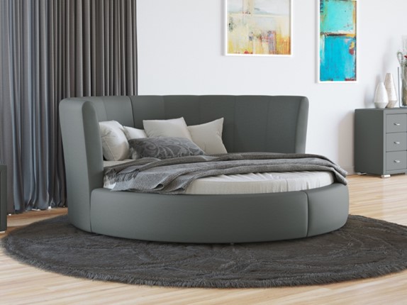Круглая кровать Luna 200х200, Экокожа (Серый) в Тамбове - изображение