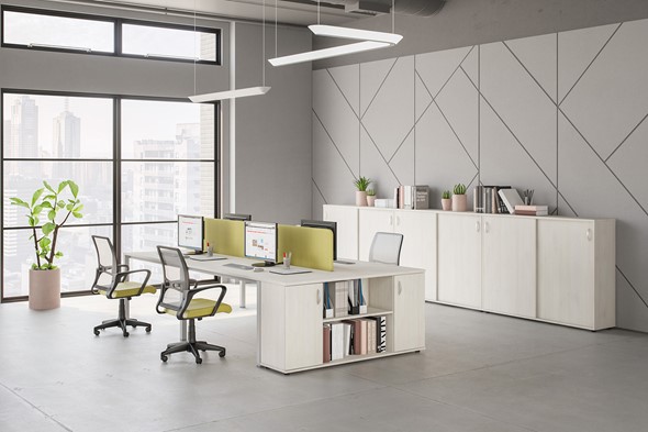Офисный комплект мебели Комфорт КФ (белый премиум) на сером металокаркасе в Тамбове - изображение