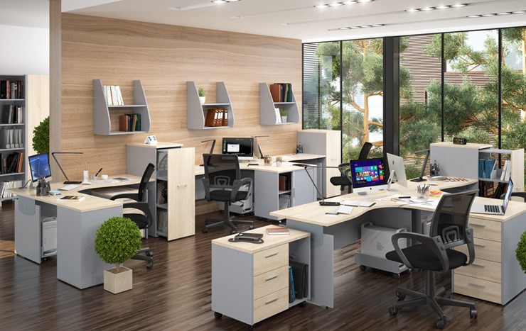 Комплект офисной мебели OFFIX-NEW для 4 сотрудников с двумя шкафами в Тамбове - изображение 1