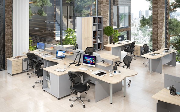 Комплект офисной мебели OFFIX-NEW для 4 сотрудников с двумя шкафами в Тамбове - изображение