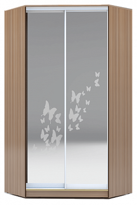 Шкаф угловой 2300х1103, ХИТ У-23-4-66-05, бабочки, 2 зеркала, шимо темный в Тамбове - изображение