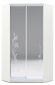 Угловой шкаф 2400х1103, ХИТ У-24-4-66-01, цапля, 2 зеркалами, белая шагрень в Тамбове