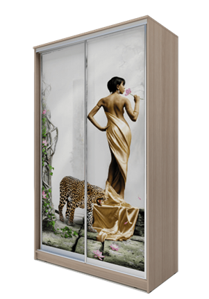 Шкаф 2-х дверный 2200х1200х420, Девушка с леопардом ХИТ 22-4-12/2-77-03 Ясень Шимо Светлый в Тамбове - изображение