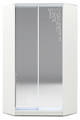 Угловой шкаф 2300х1103, ХИТ У-23-4-66-09, Орнамент, 2 зеркала, белая шагрень в Тамбове - изображение