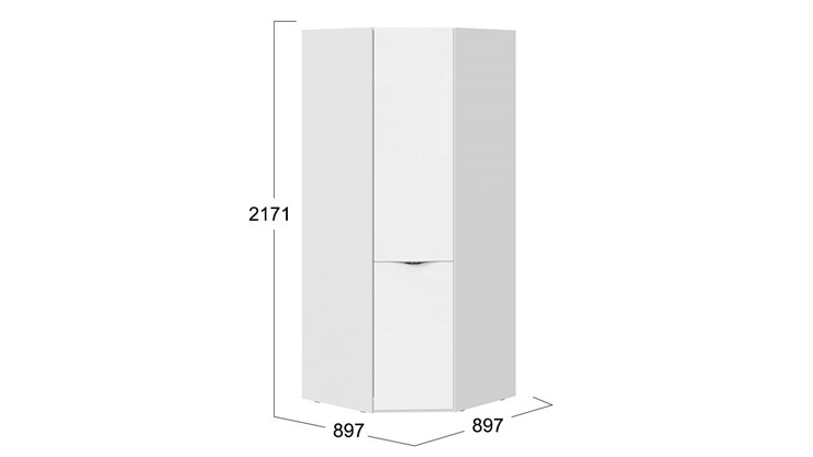 Распашной угловой шкаф Глосс СМ-319.07.311 (Белый глянец/Стекло) в Тамбове - изображение 1