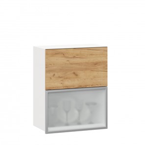 Кухонный навесной шкаф 600 горизонтальный Шервуд, ЛД 281.971.000.135, со стеклом, белый/дуб золотой в Тамбове