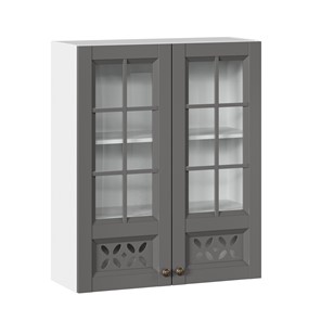 Шкаф кухонный Амели-3 800 высокий со стеклом ЛД 299.460.000.050, Белый/Оникс серый в Тамбове