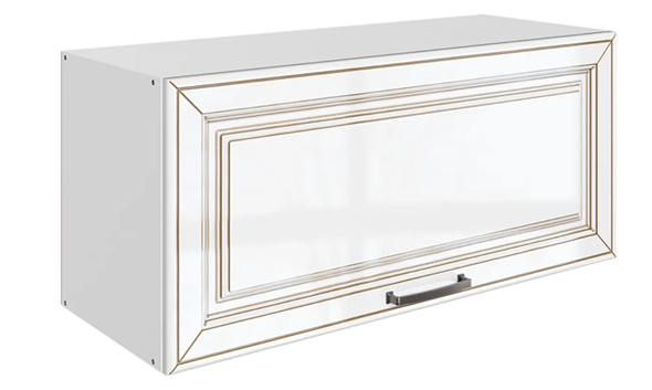 Шкаф на кухню Атланта L800 Н360 (1 дв. гл.) эмаль (белый/белый глянец патина золото) в Тамбове - изображение