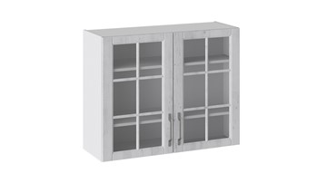 Кухонный навесной шкаф Прованс (Белый глянец/Санторини светлый) со стеклом В_72-90_2ДРс в Тамбове