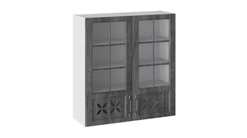 Навесной шкаф Прованс (Белый глянец/Санторини темный) cо стеклом В_96-90_2ДРДс в Тамбове
