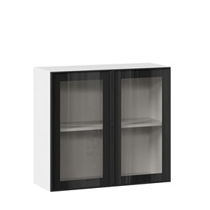 Навесной кухонный шкаф со стеклом 800 Индиго ЛД 298.360.000.023, Белый/Чёрный в Тамбове