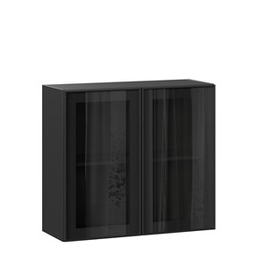 Кухонный навесной шкаф со стеклом 800 Индиго ЛД 298.360.000.149, Чёрный/Чёрный в Тамбове - предосмотр
