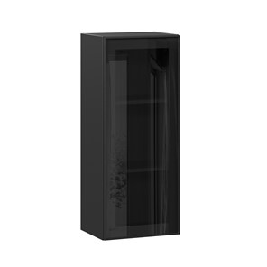 Навесной кухонный шкаф высокий со стеклом 400 Индиго ЛД 298.420.000.068, Чёрный/Чёрный в Тамбове