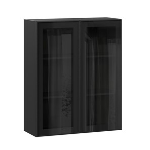 Кухонный навесной шкаф высокий со стеклом 800 Индиго ЛД 298.460.000.156, Чёрный/Чёрный в Тамбове - предосмотр