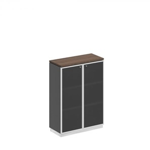 Шкаф для документов средний со стеклянными дверьми в рамке Bravo, дуб гладстоун/антрацит премиум (90х40х124,6) в Тамбове