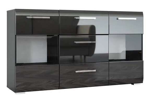 Комод Домино 3 ящика, 2 двери, со стеклом (Черный) в Тамбове - изображение