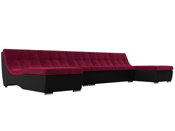 Большой П-образный диван Монреаль, Бордовый\Черный (Микровельвет\Экокожа) в Тамбове