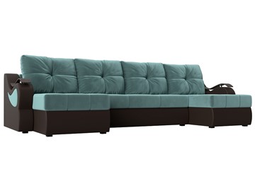 П-образный диван Меркурий П, Бирюзовый\Коричневый (Велюр\Экокожа) в Тамбове