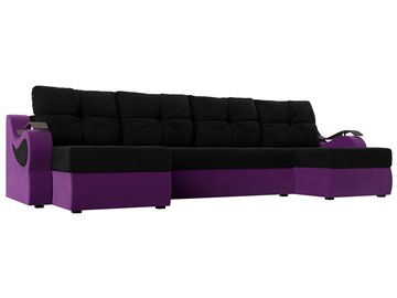 П-образный диван Меркурий П, Черный/фиолетовый (вельвет) в Тамбове