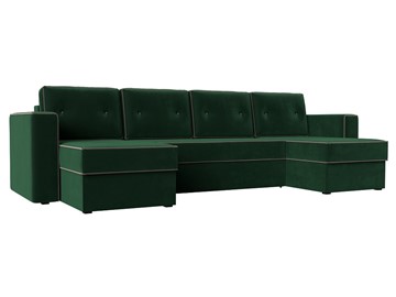 Большой П-образный диван Принстон, Зеленый\Коричневый (Велюр) боннель в Тамбове