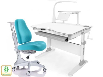 Растущая парта + стул Mealux EVO Evo-30 G (арт. Evo-30 G + Y-528 KBL)/(стол+полка+кресло+чехол+лампа)/белая столешница (дерево), цвет пластика серый в Тамбове