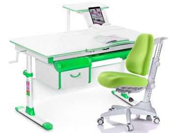 Комплект растущая парта + стул Mealux EVO Evo-40 Z (арт. Evo-40 Z + Y-528 KZ) / (стол+полка+кресло+чехол)/ белая столешница / цвет пластика зеленый в Тамбове