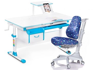 Комплект растущая парта + стул Mealux Mealux EVO Evo-40 BL (арт. Evo-40 BL + Y-528 F) / (стол+полка+кресло) / белая столешница / цвет пластика голубой в Тамбове