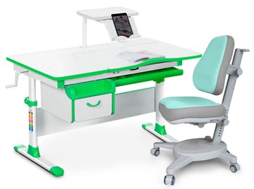 Комплект растущая парта + стул Mealux EVO Evo-40 Z (арт. Evo-40 Z + Y-110 TG) / (стол+полка+кресло) / белый, зеленый, серый в Тамбове