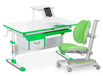 Комплект растущая парта + стул Mealux EVO Evo-40 Z (арт. Evo-40 Z + Y-115 KZ) / (стол+полка+кресло+чехол), белый, зеленый в Тамбове