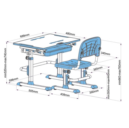 Парта растущая и стул Karo Blue в Тамбове - изображение 4
